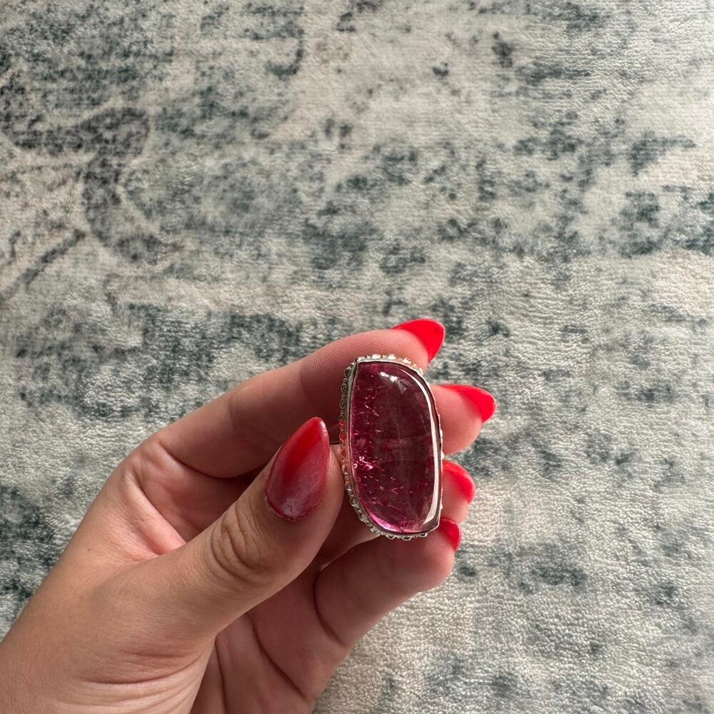 Pink crystal ring sterling silver